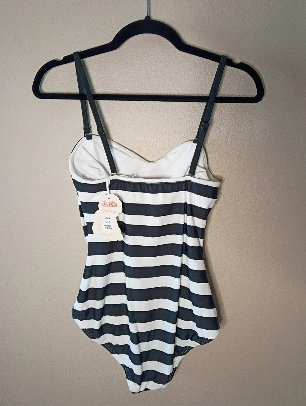 Barbie x Unique Vintage Chevron Stripes One Piece Bathing Suit Black White M NWT